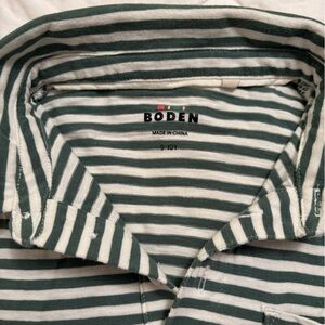 Mini Boden Boys Green and White Striped Polo Size 9-10Y